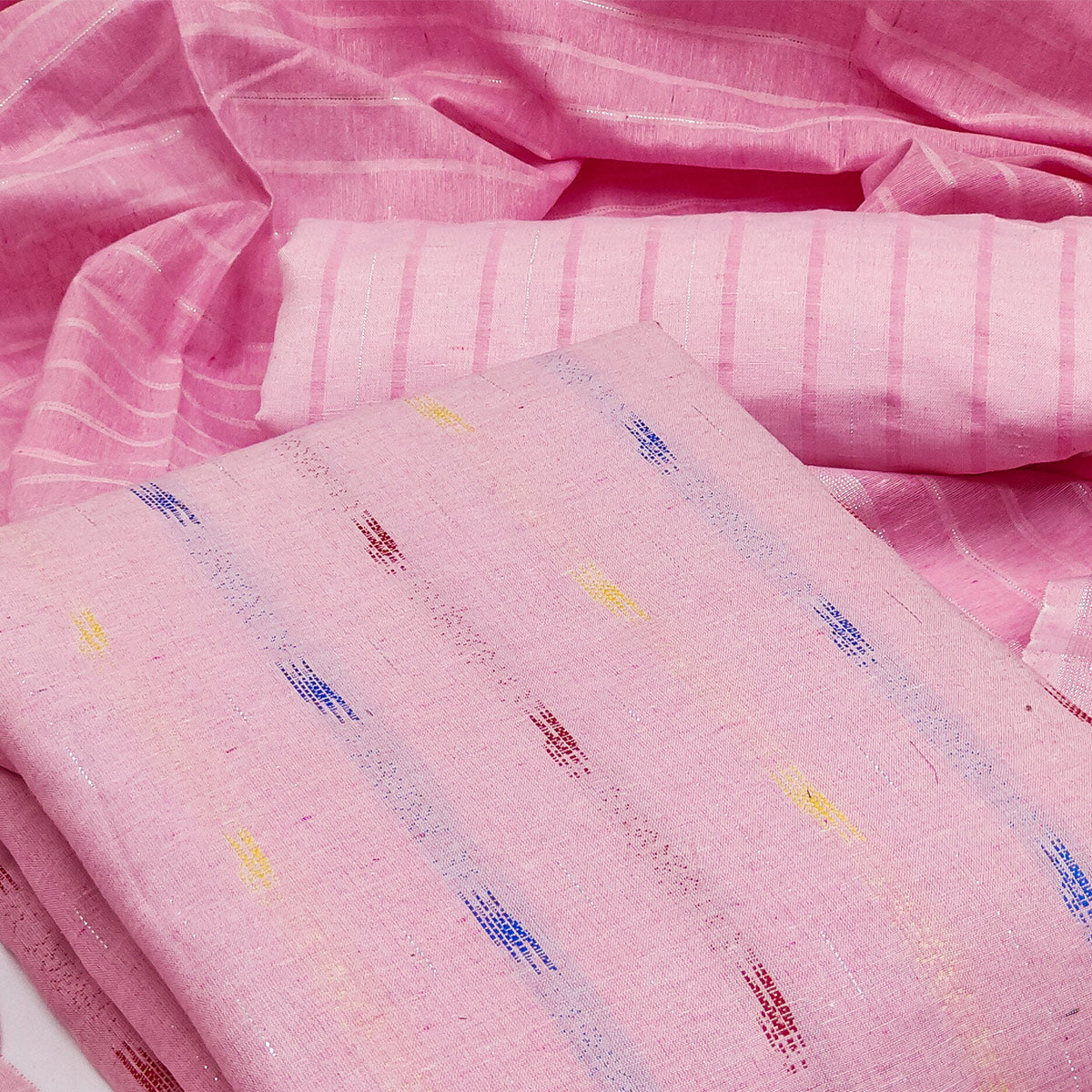 Pink Woven Cotton Blend Dress Material