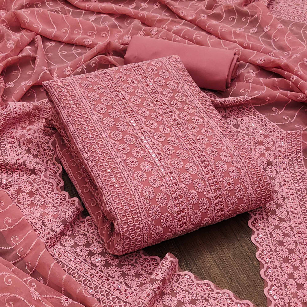 Dusty Pink Lucknowi Embroidered Georgette Suit
