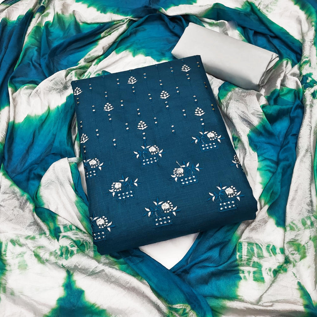 Morpich Floral Sequins Embroidered Cotton Blend Dress Material