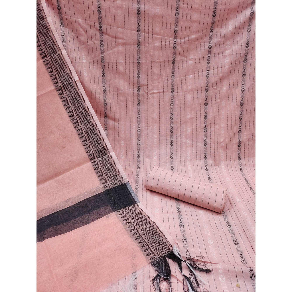 Peach Woven Cotton Blend Dress Material