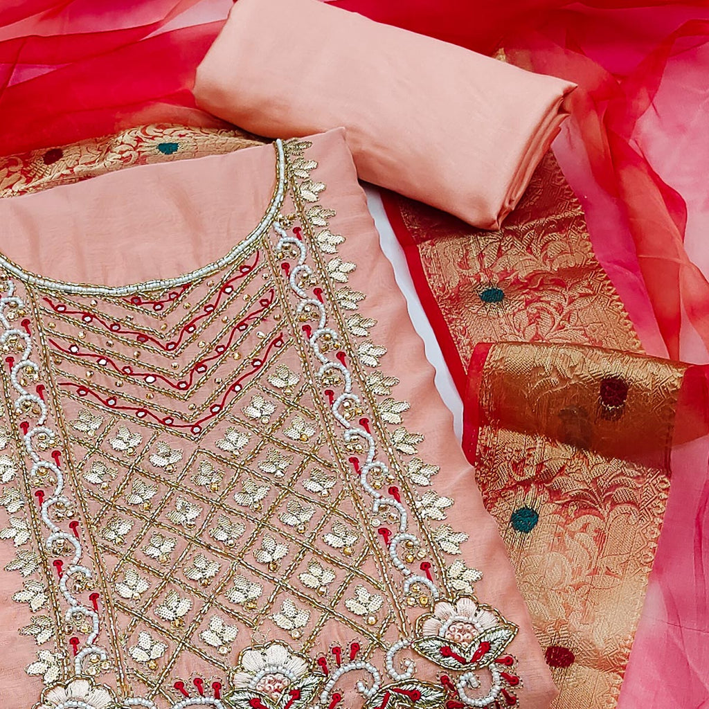 Peach Handwork Modal Dress Material