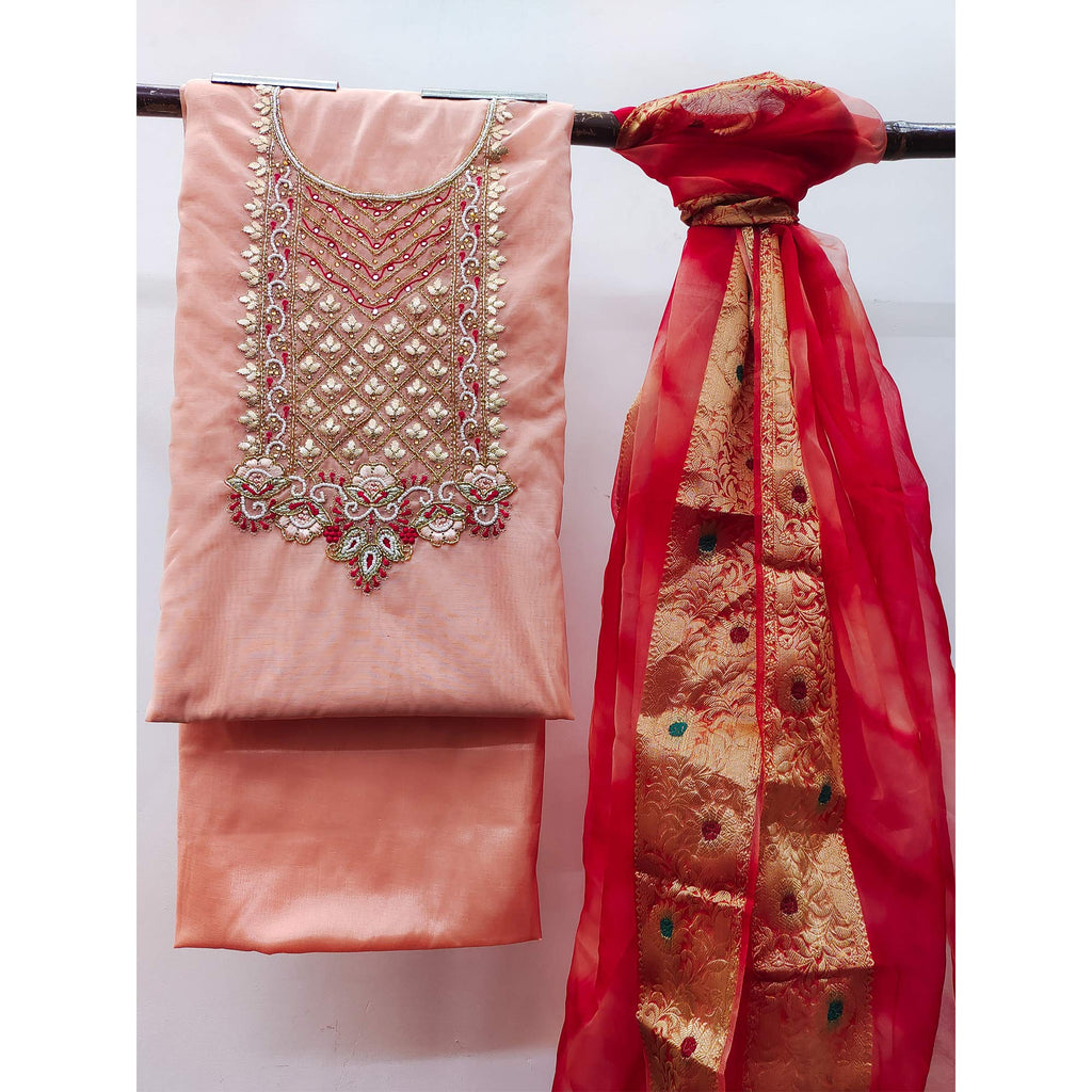 Peach Handwork Modal Dress Material