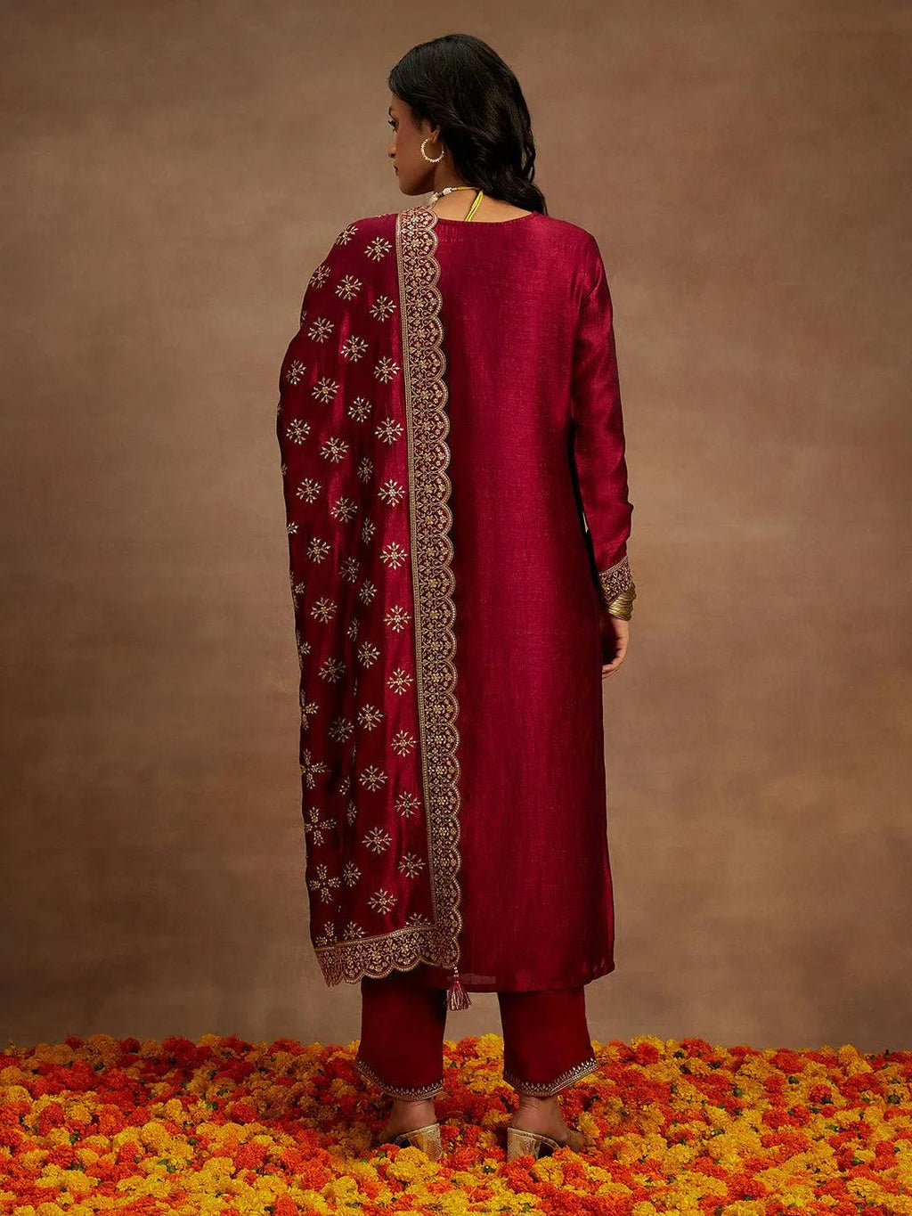 Fuchsia Embroidered Silk Blend Pakistani Suit