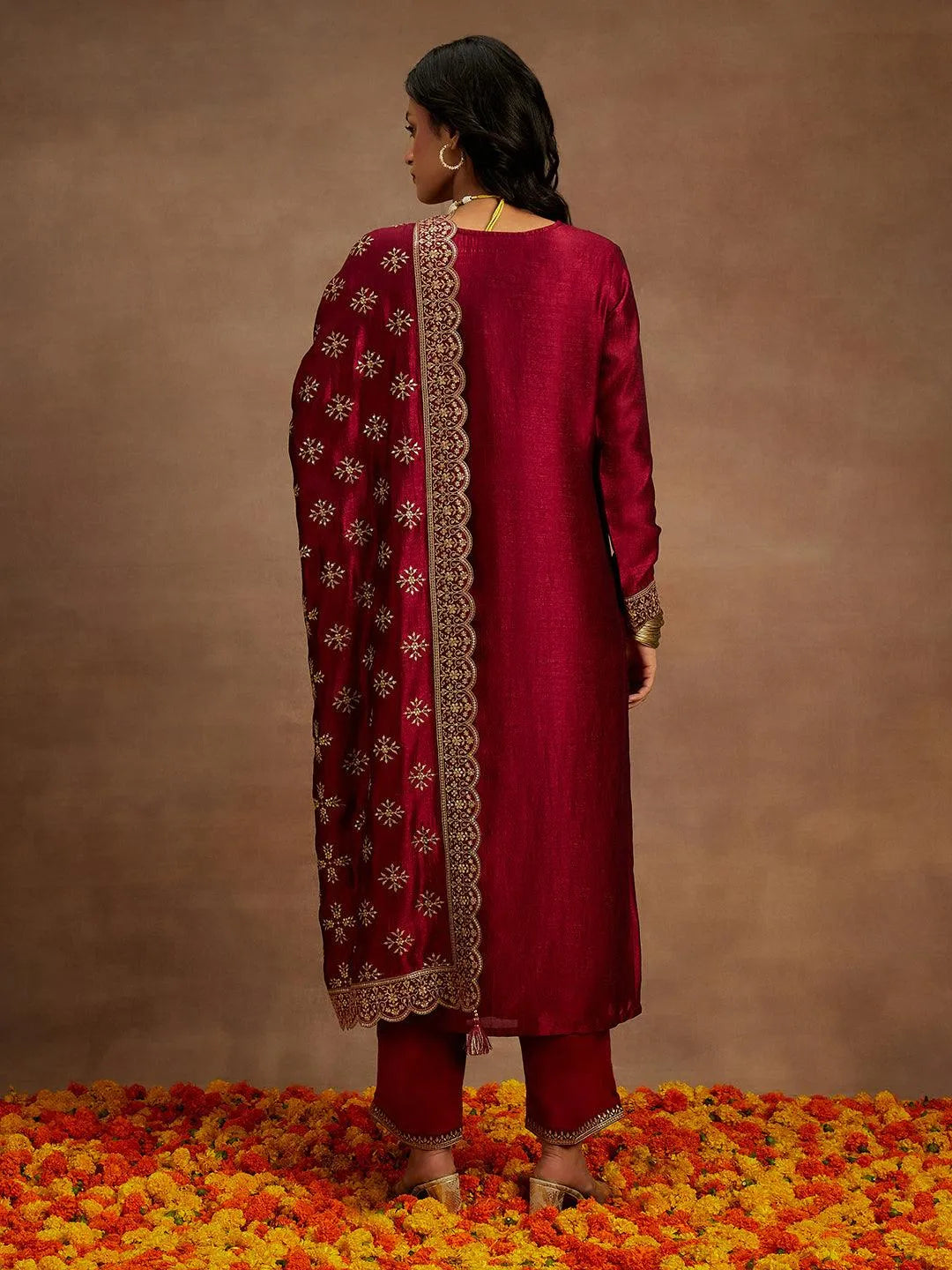 Fuchsia Embroidered Silk Blend Pakistani Suit