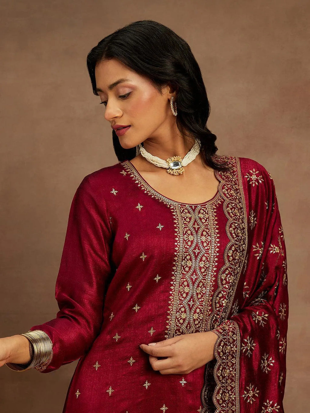Fuchsia Embroidered Silk Blend Pakistani Suit