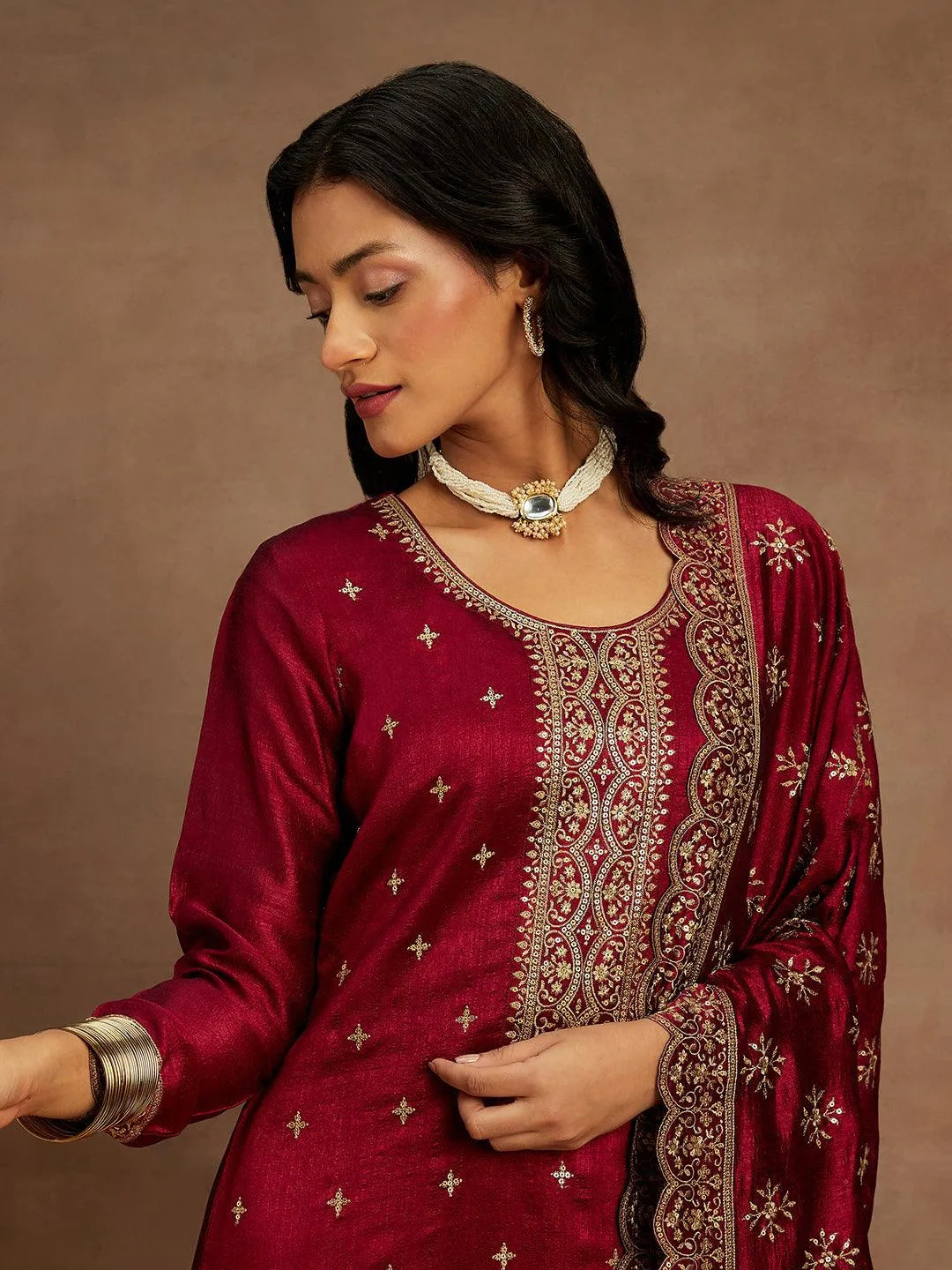 Fuchsia Embroidered Silk Blend Pakistani Suit