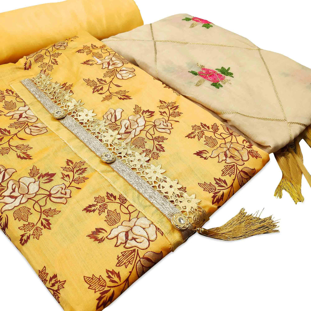 Glorious Yellow Colored Casual Wear Printed Modal Silk Dress Material