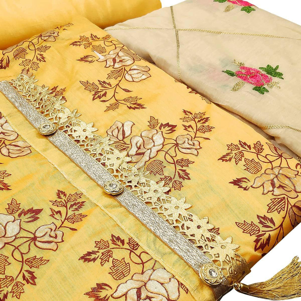 Glorious Yellow Colored Casual Wear Printed Modal Silk Dress Material