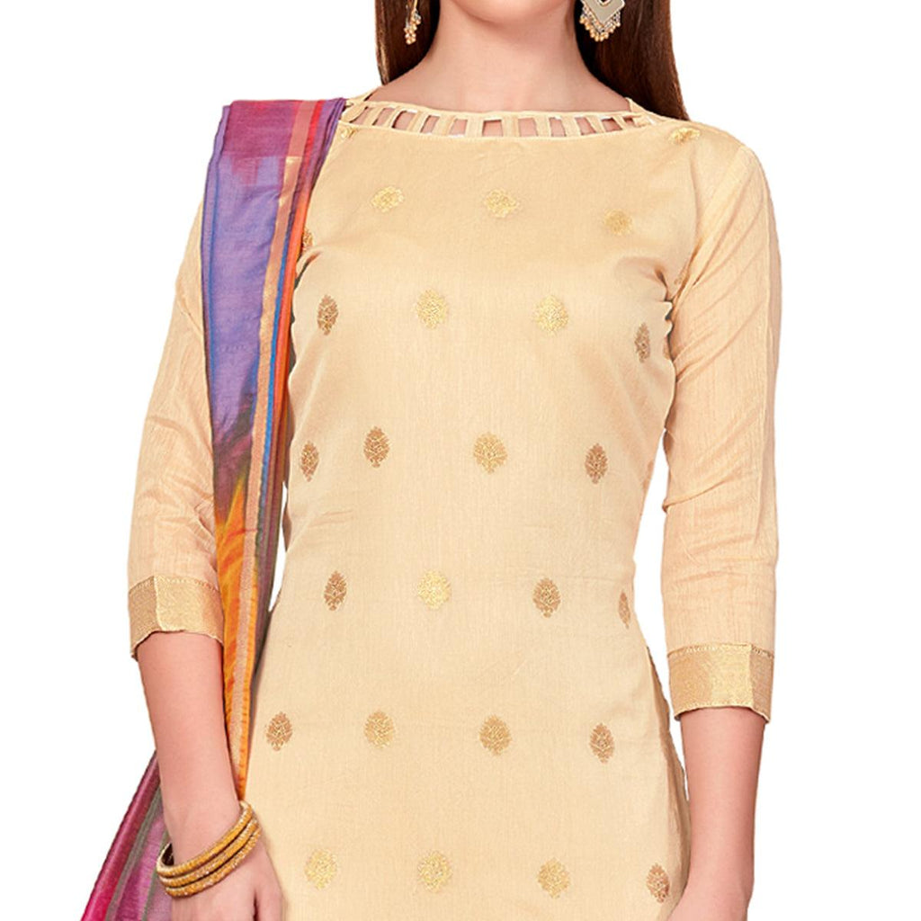 Gorgeous Cream Colored Casual Wear Woven Banarasi Silk Dress Material
