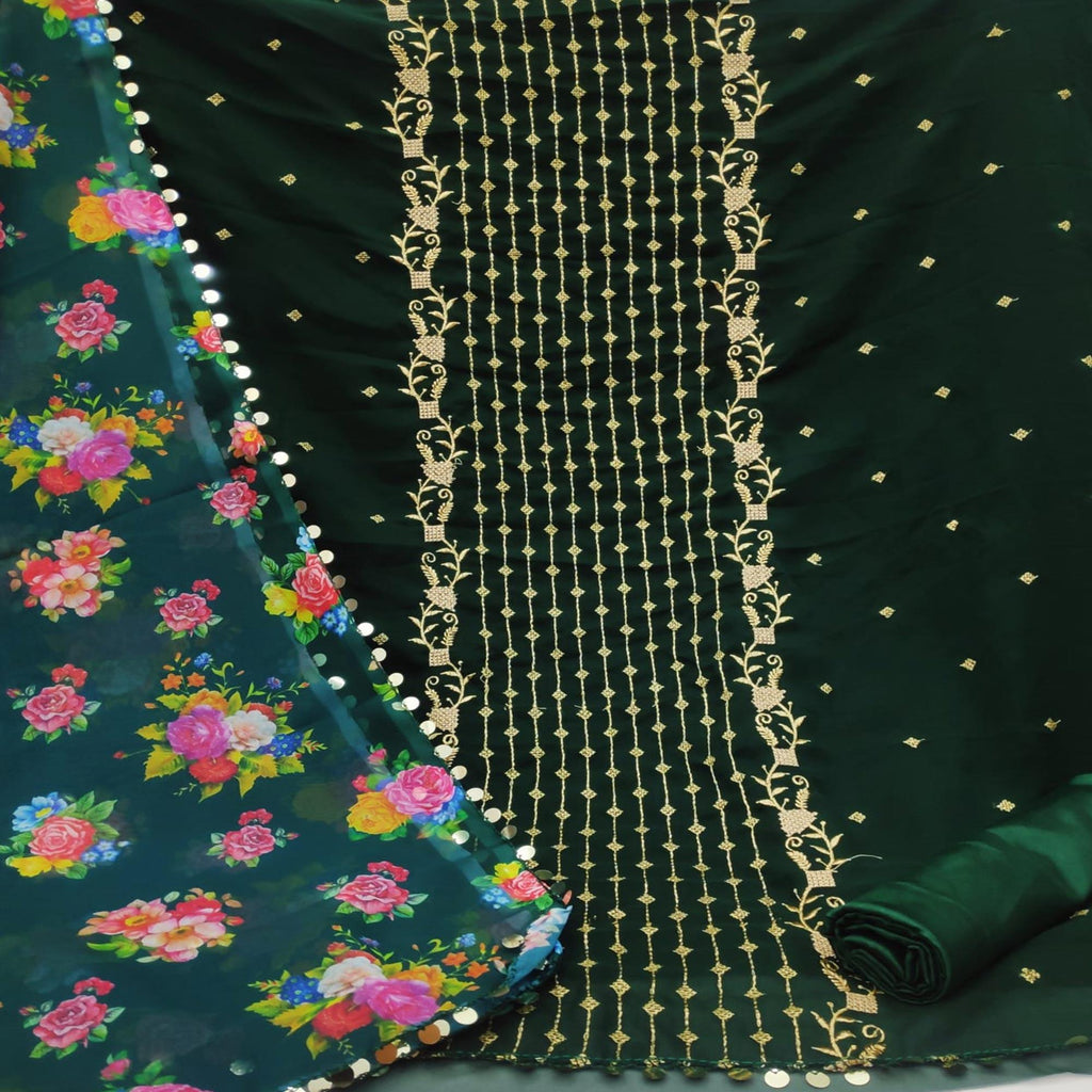 Green Casual Wear Embroidered Georgette Dress Material