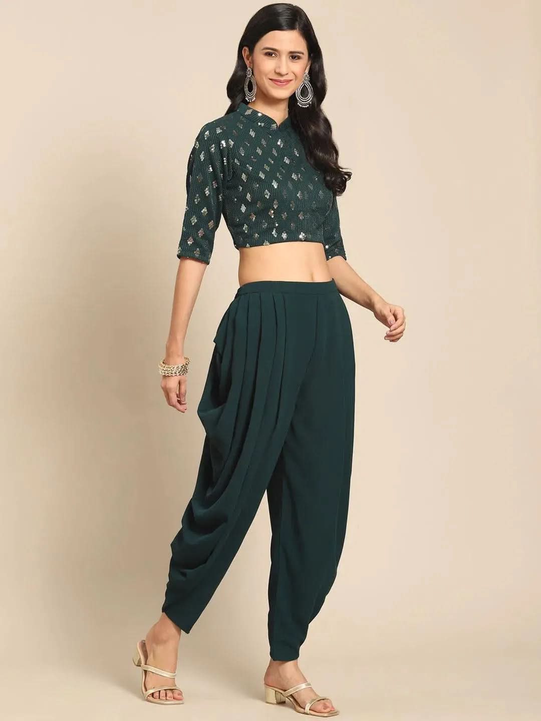 Green Embellished Georgette Dhoti Saree