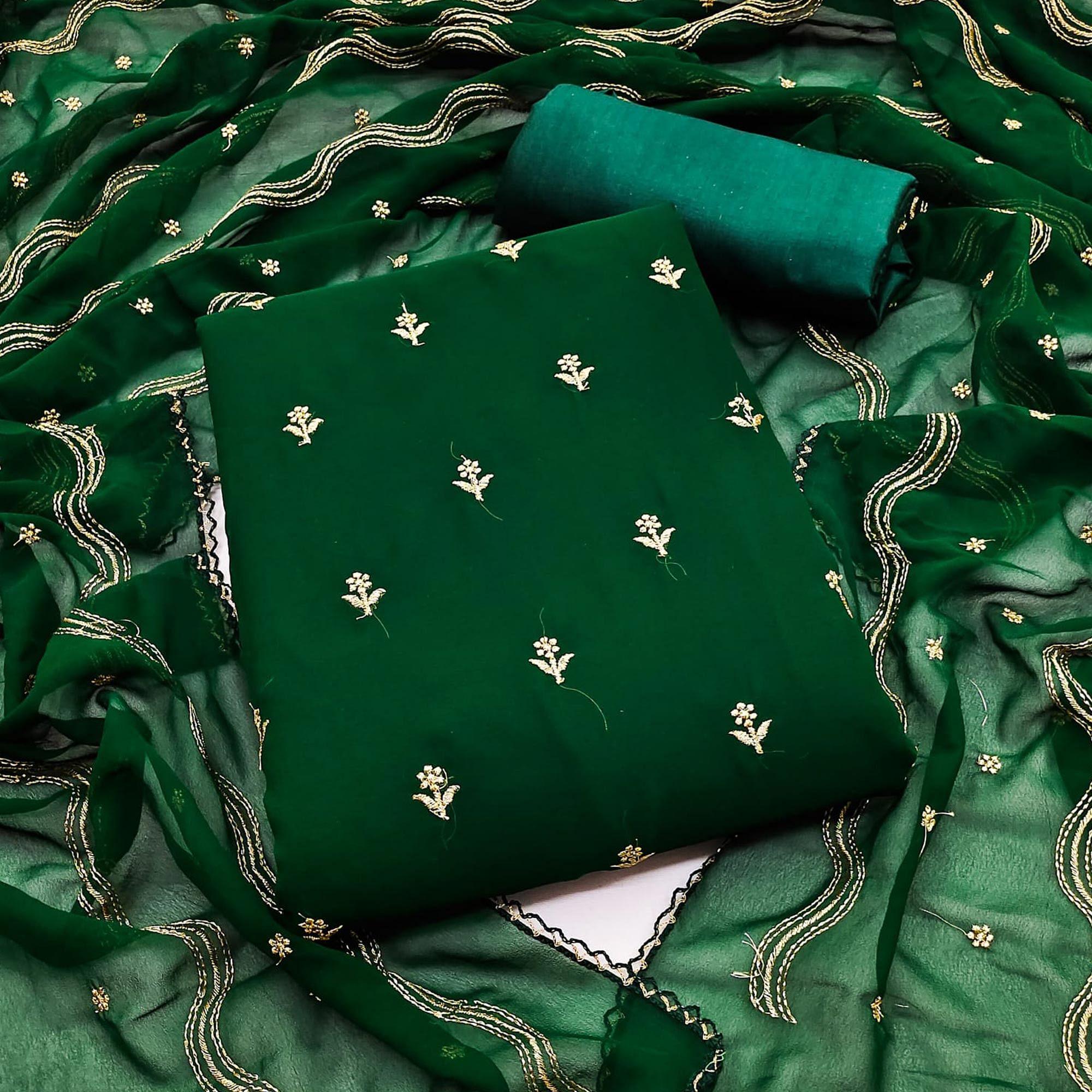 Green Embroidered Georgette Dress Material