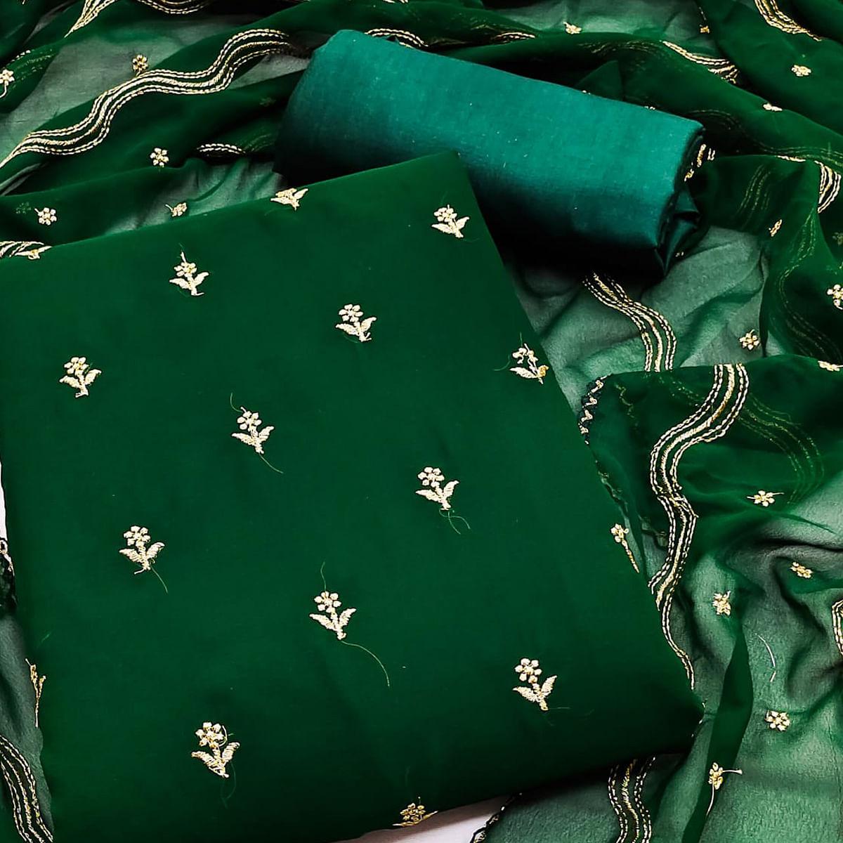 Green Embroidered Georgette Dress Material