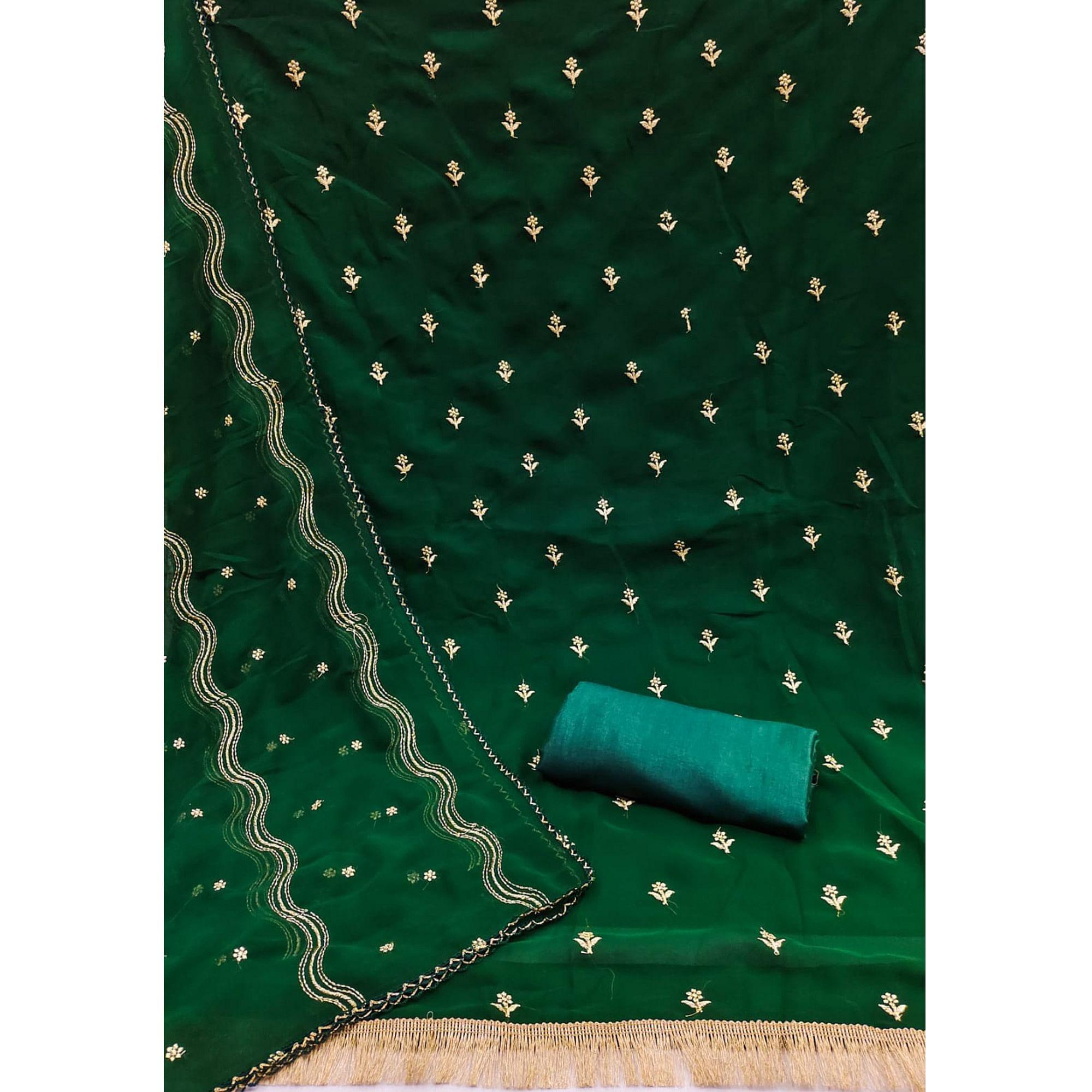 Green Embroidered Georgette Dress Material