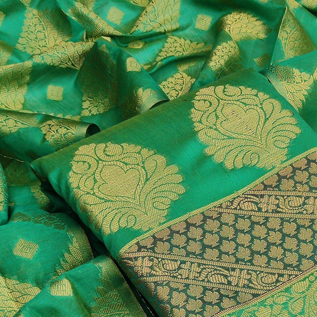 Green Festive Wear Woven Jacquard Banarasi Silk Dress Material