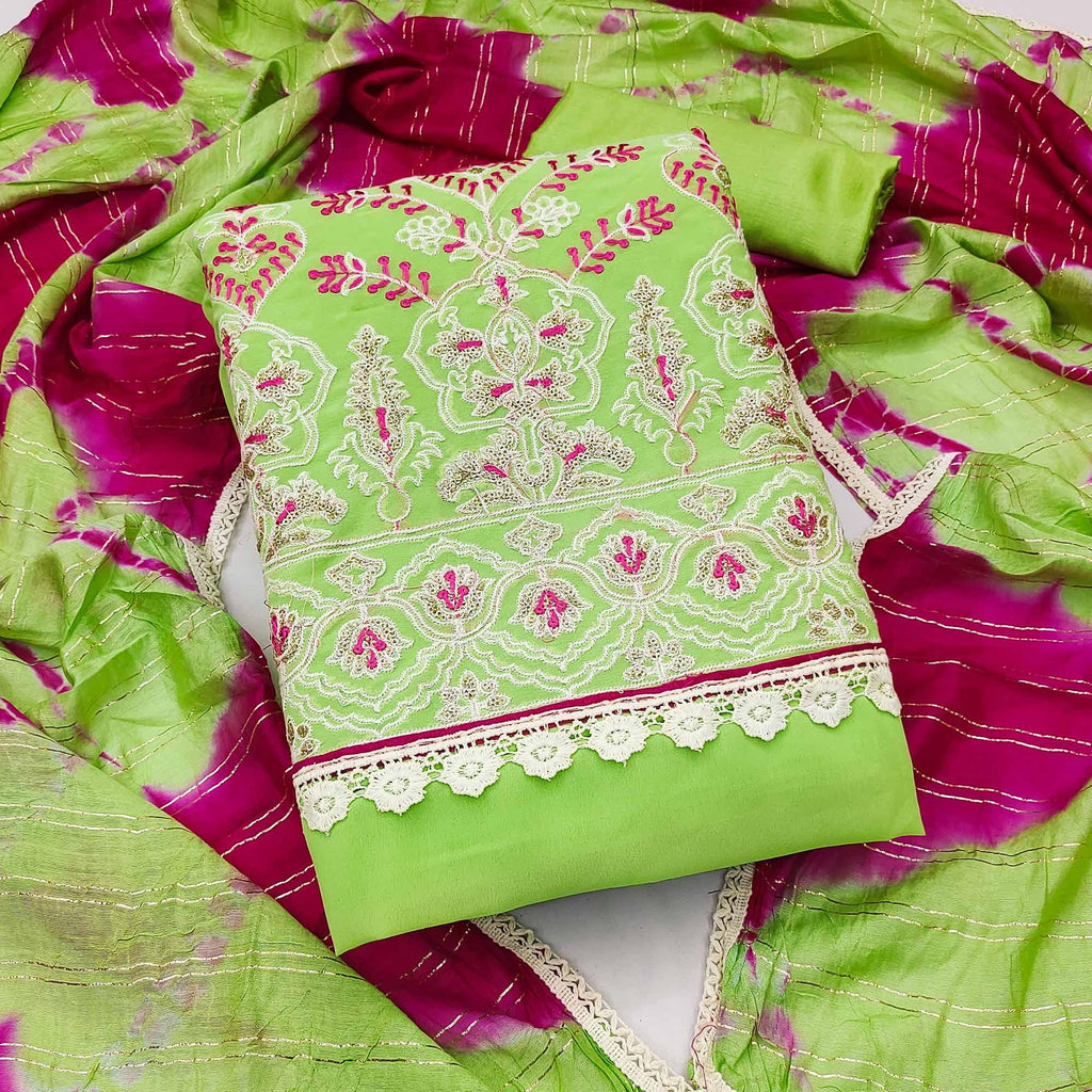 Green Floral Embroidered Georgette Dress Material