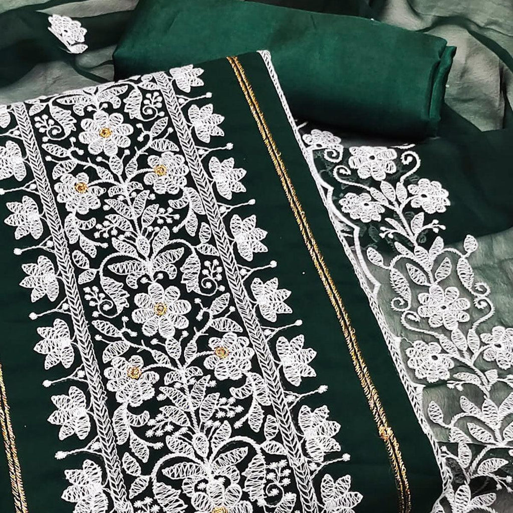 Green Floral Embroidered Georgette Dress Material
