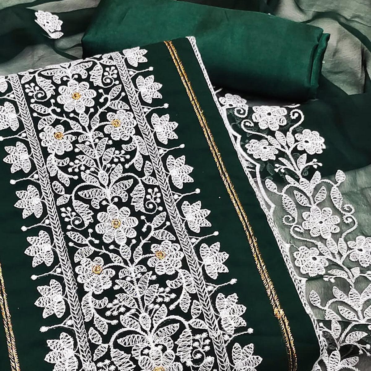 Green Floral Embroidered Georgette Dress Material