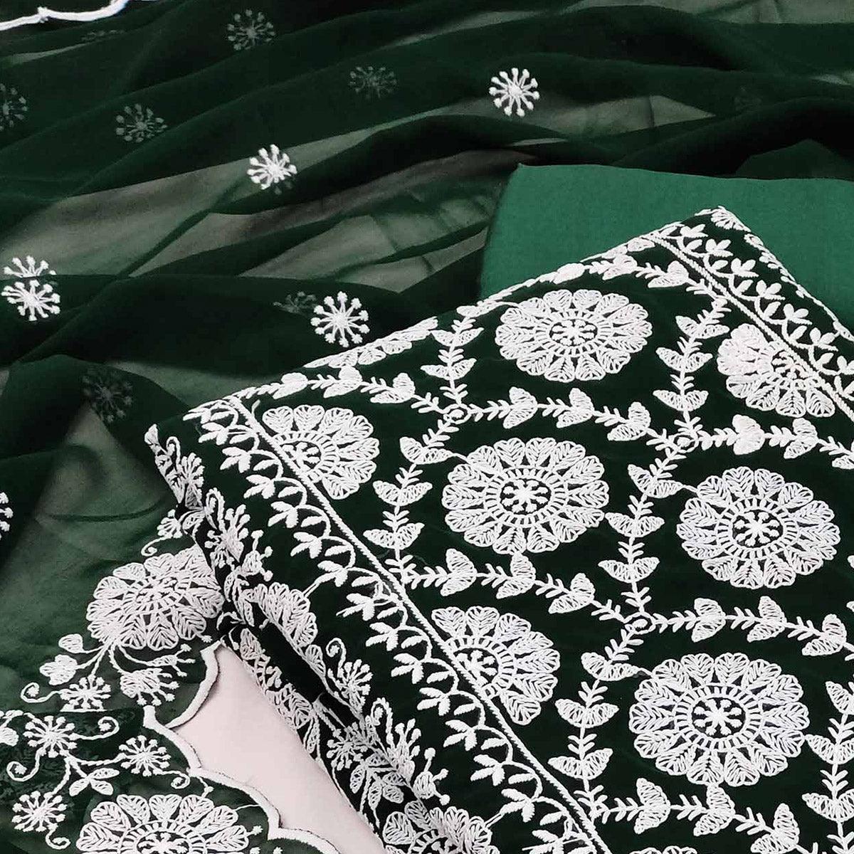 Green Floral Embroidered Georgette Dress Material