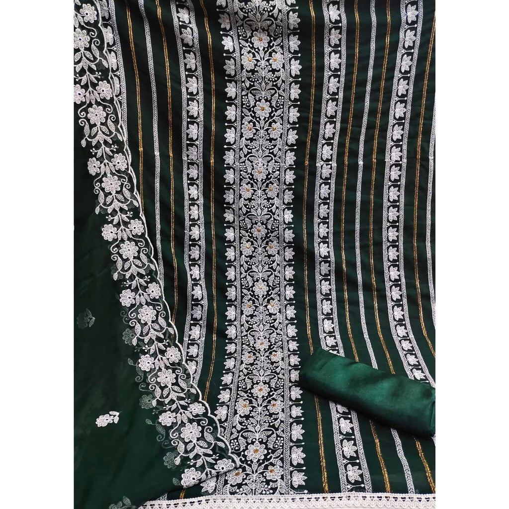 Green Floral Embroidered Georgette Dress Material