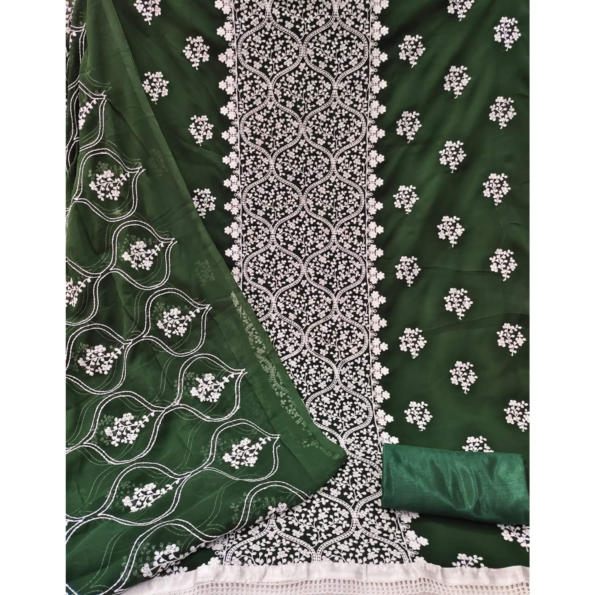 Green Floral Embroidered Georgette Dress Material