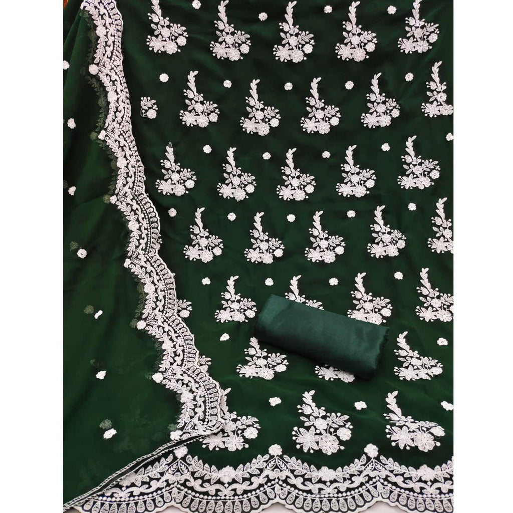 Green Floral Embroidered Georgette Dress Material