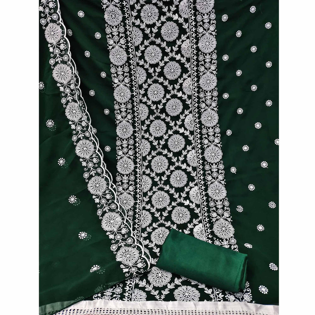 Green Floral Embroidered Georgette Dress Material