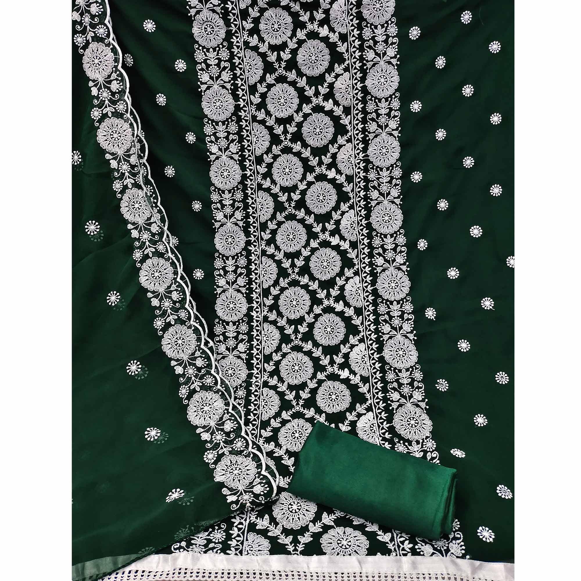 Green Floral Embroidered Georgette Dress Material