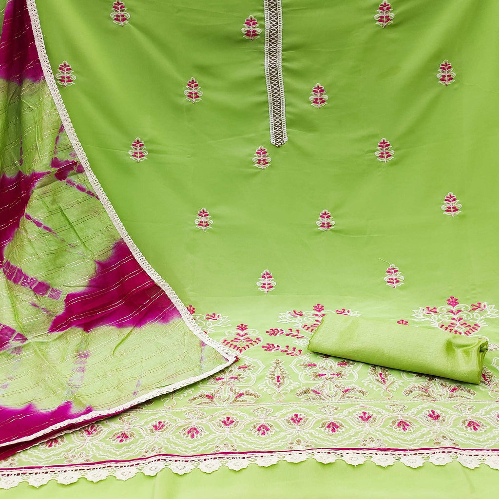 Green Floral Embroidered Georgette Dress Material