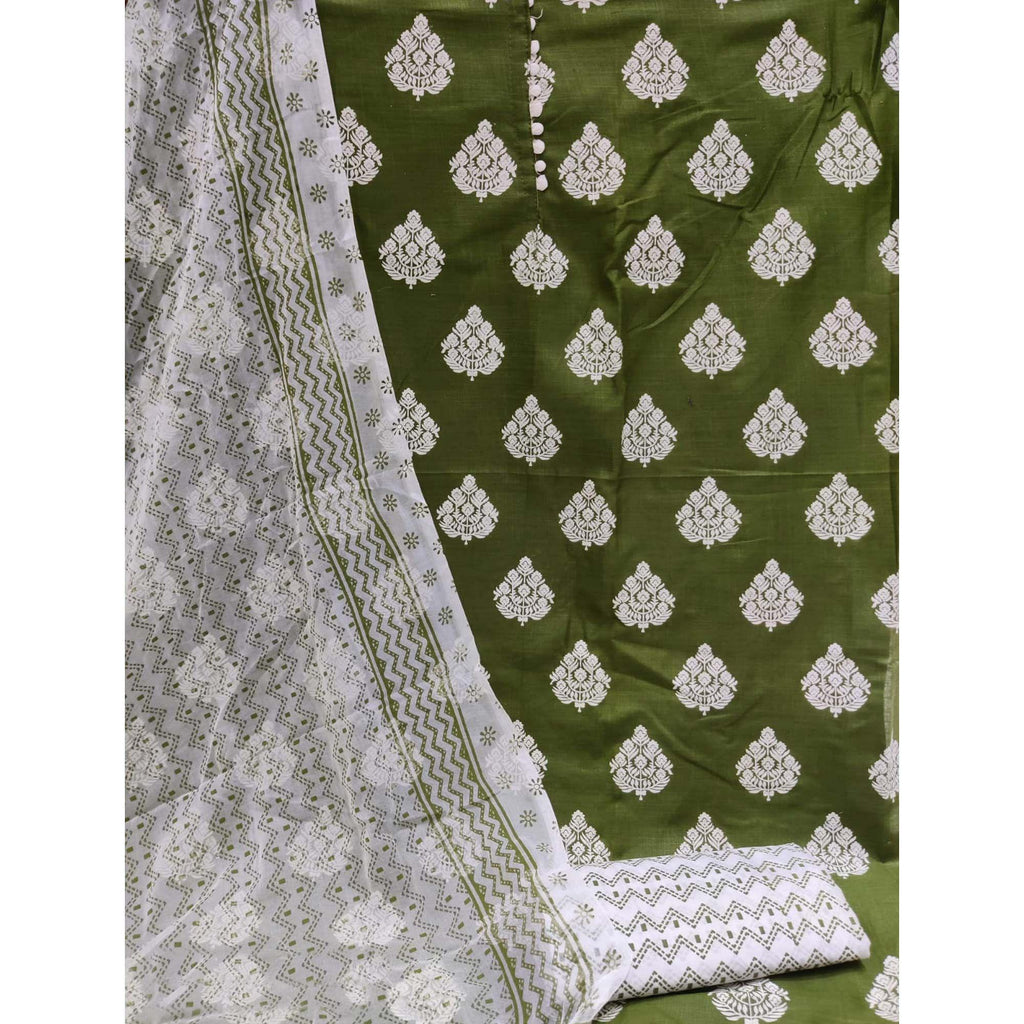 Green Printed Cotton Dress Material