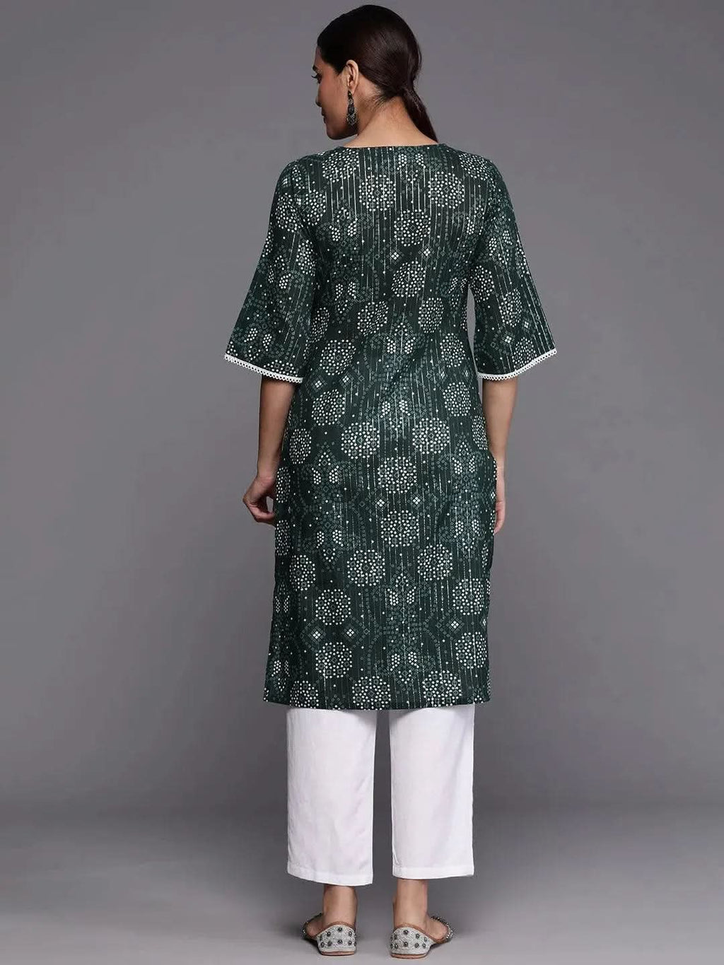 Green Printed Cotton Straight Kurta - Libas
