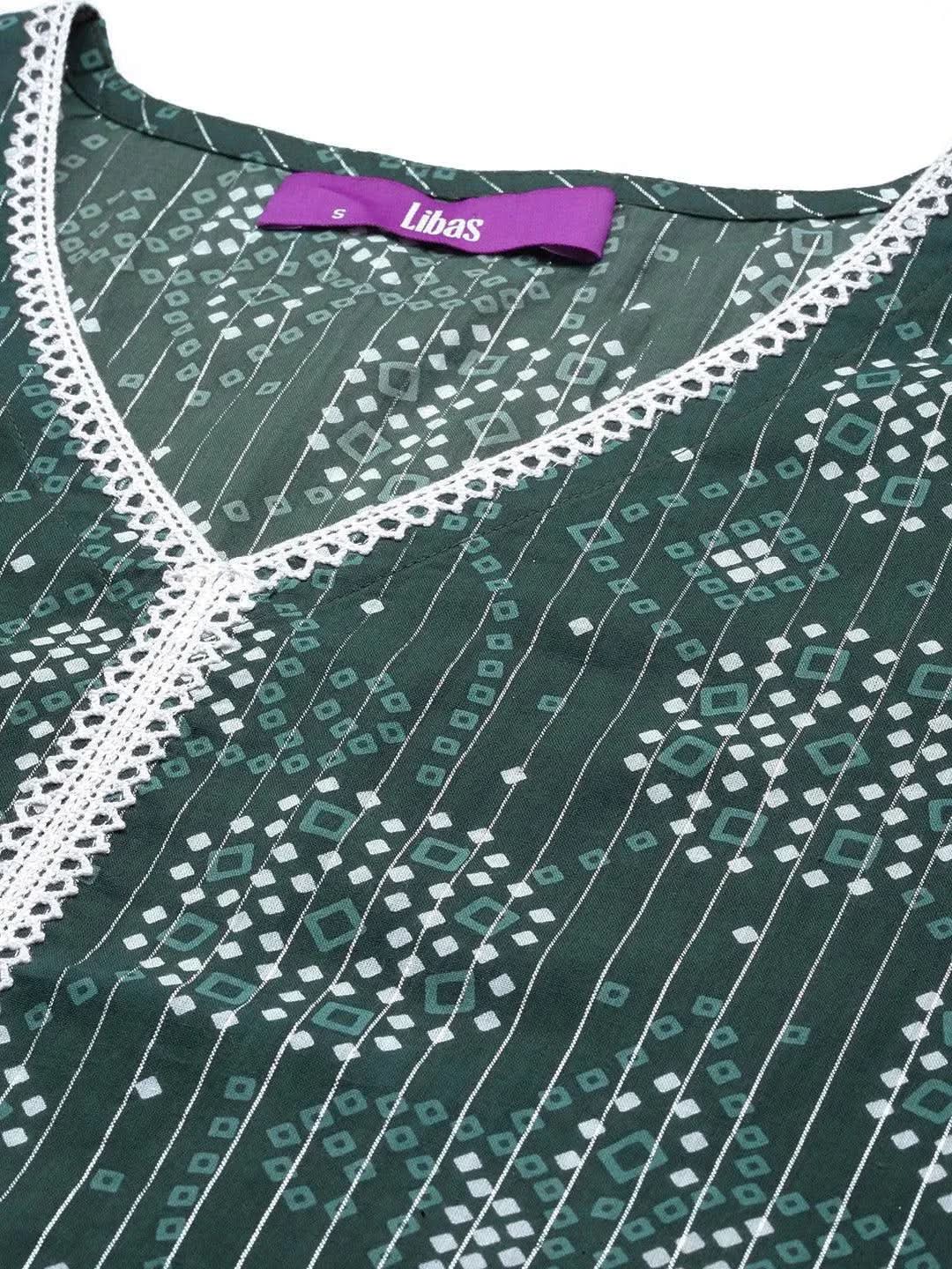 Green Printed Cotton Straight Kurta - Libas