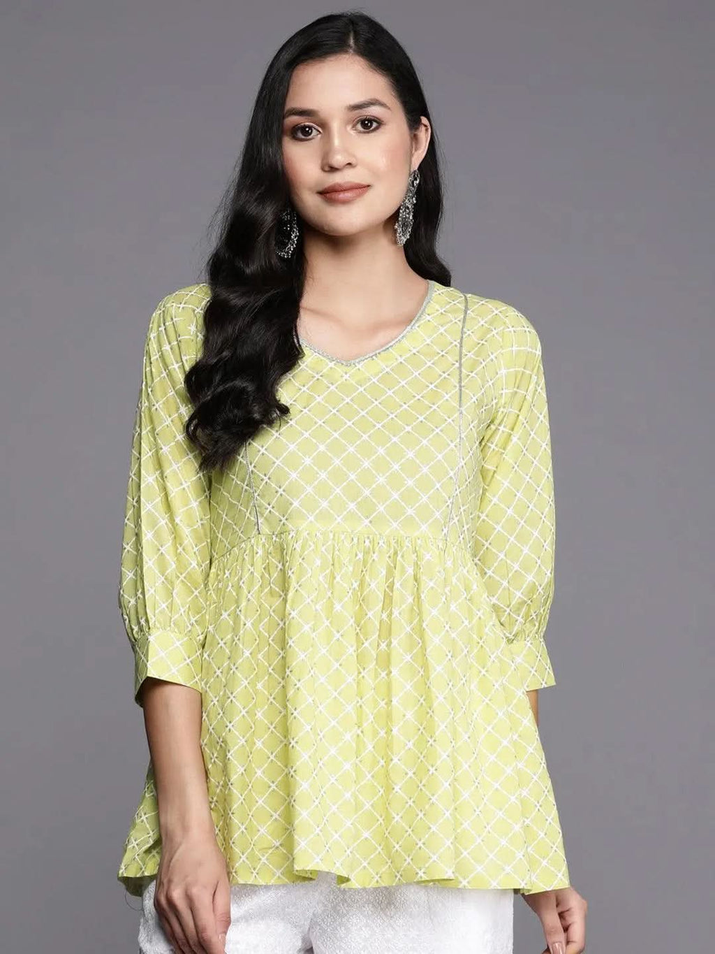 Green Printed Cotton Straight Kurti - Libas