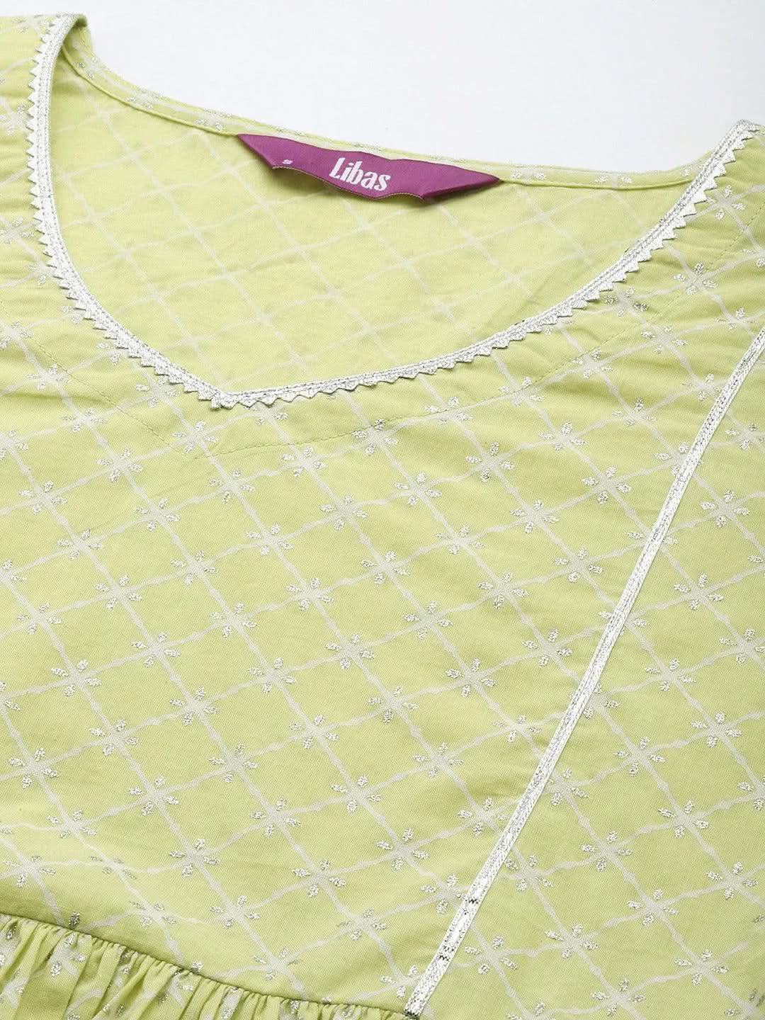 Green Printed Cotton Straight Kurti - Libas