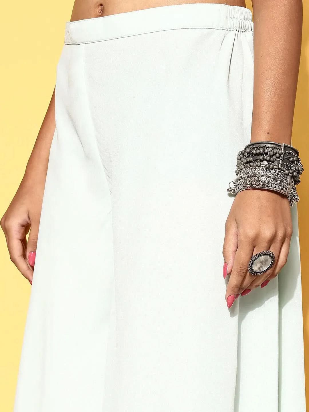 Green Printed Organza Straight Sharara Suit Set With Dupatta