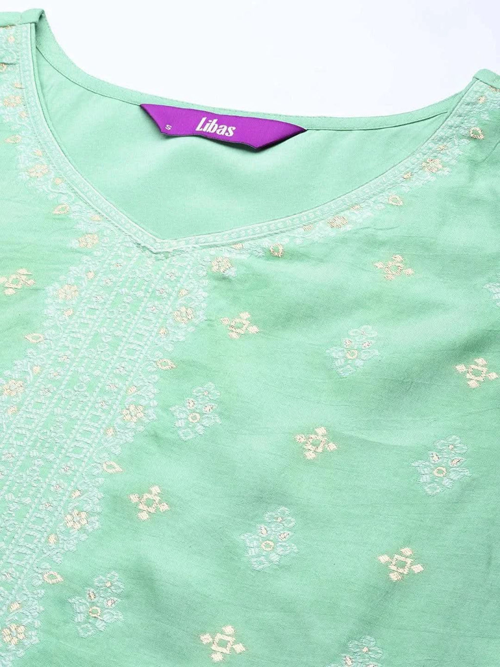 Green Self Design Silk Blend Straight Kurta With Trousers & Dupatta