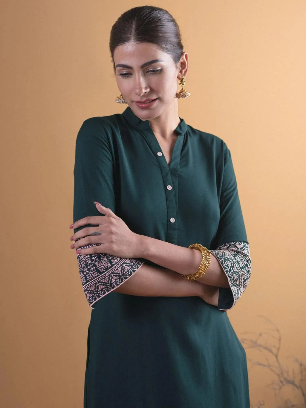 Green Solid Rayon Kurta - Libas