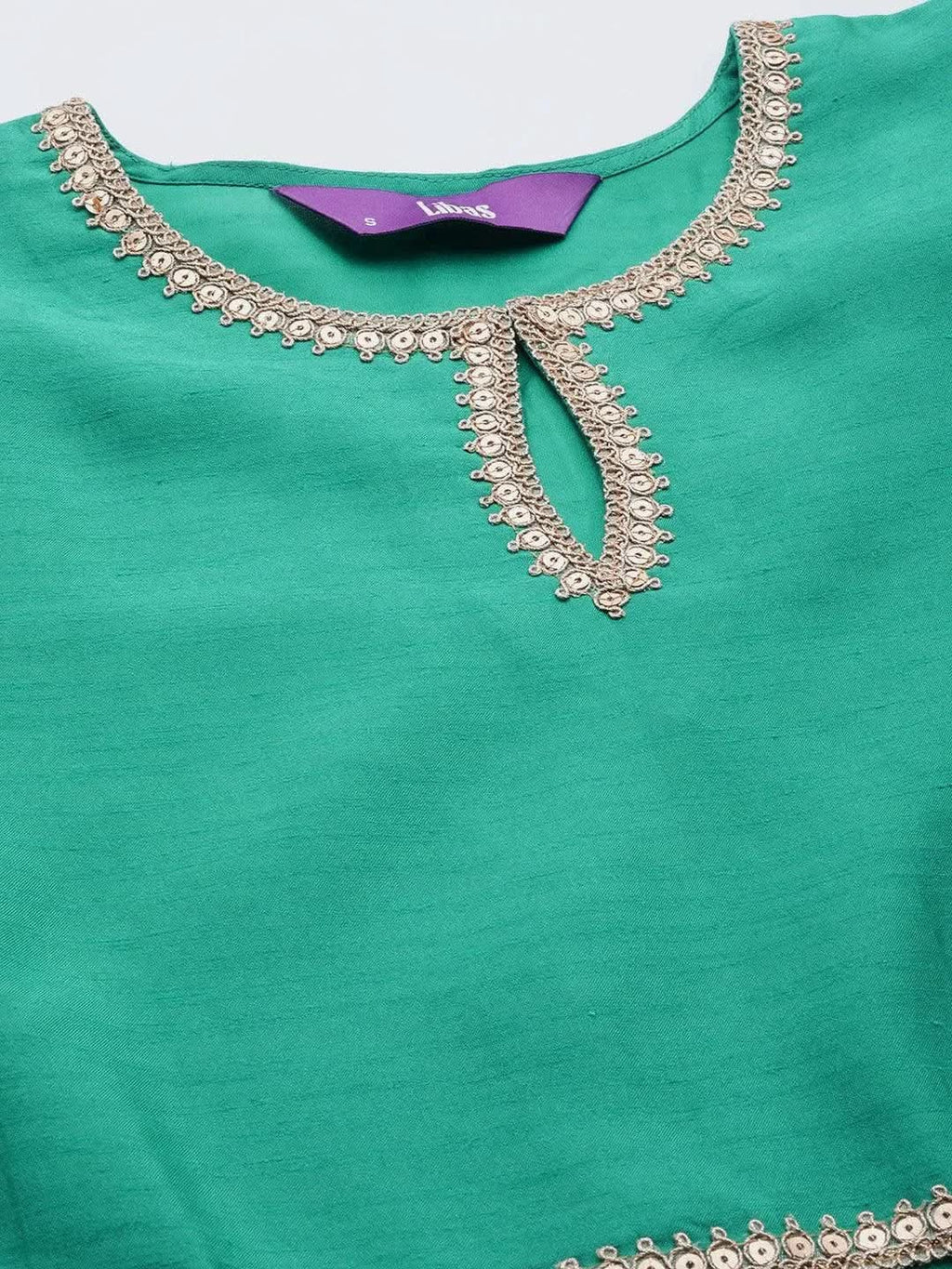 Green Solid Silk Blend Anarkali Kurta With Palazzos & Dupatta