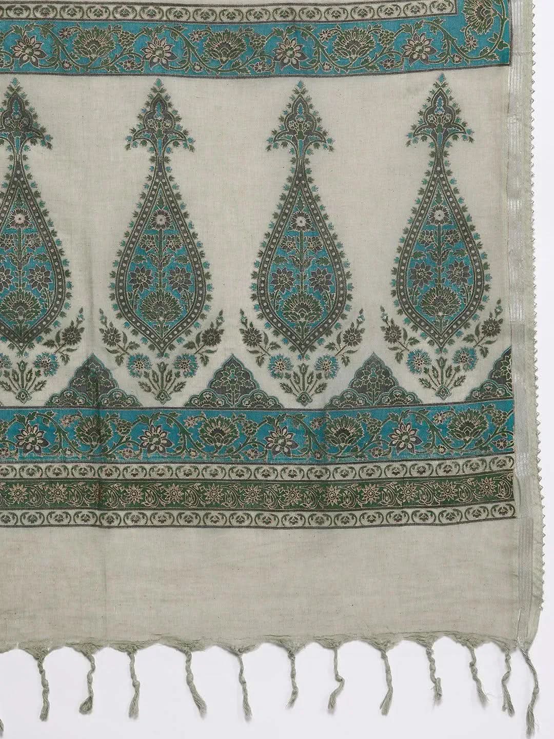 Green Solid Silk Blend Anarkali Kurta With Palazzos & Dupatta