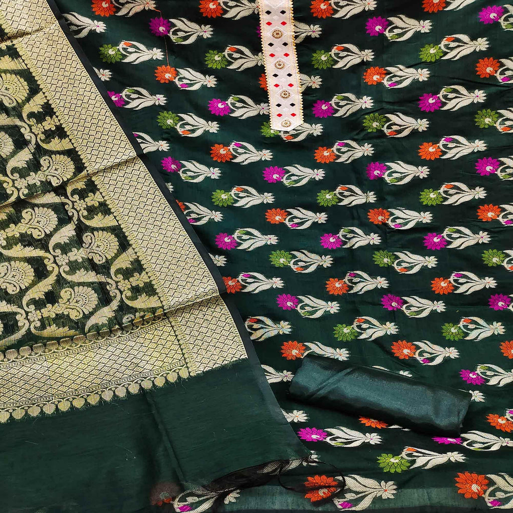 Green Woven Banarasi Dress Material
