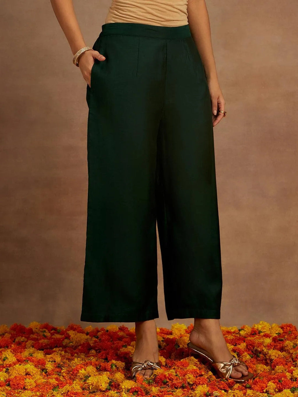 Green Woven Design Chanderi Silk Anarkali Suit With Dupatta