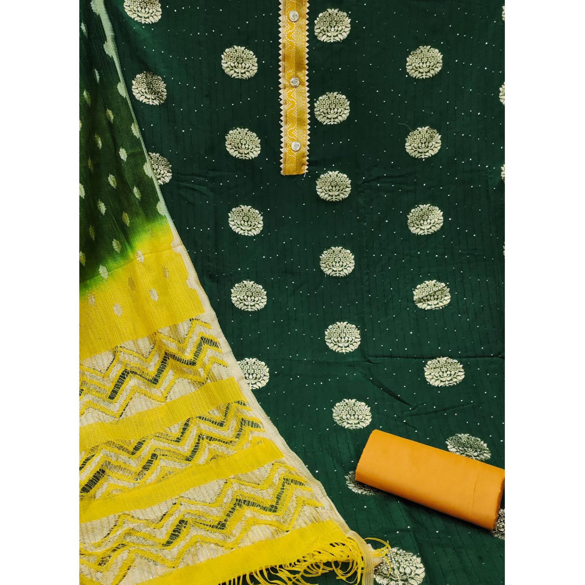 Green Woven Jacquard Dress Material