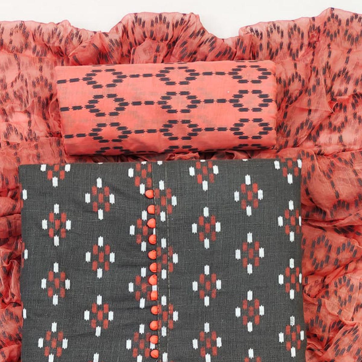 Grey Ikkat Printed Cotton Blend Dress Material