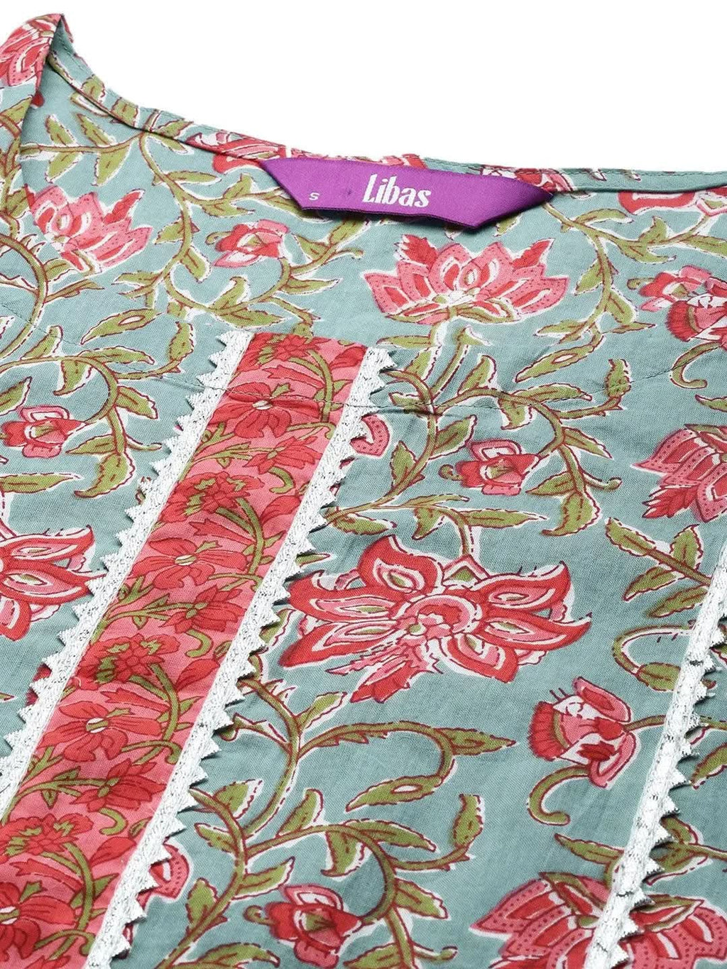 Grey Printed Cotton Straight Kurta With Palazzos & Dupatta