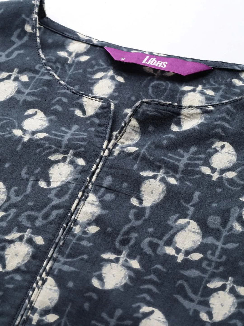 Grey Printed Cotton Straight Kurta With Salwar & Dupatta