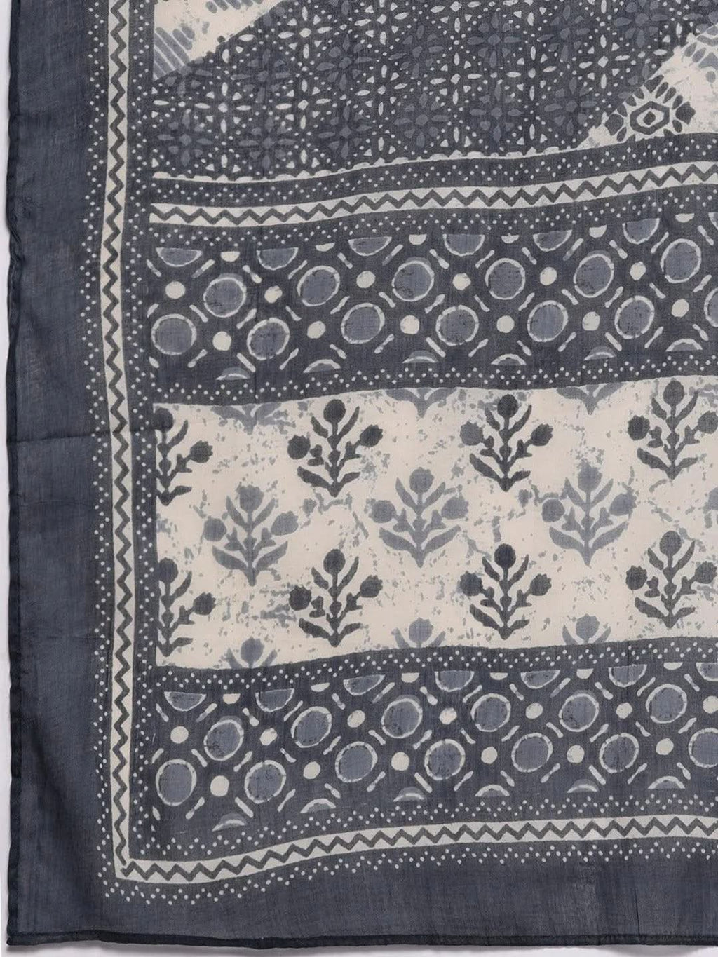 Grey Printed Cotton Straight Kurta With Salwar & Dupatta
