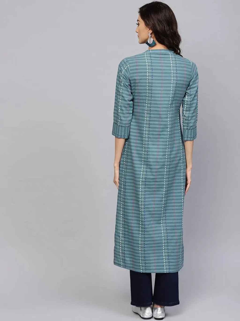 Grey Striped Cotton Kurta - Libas