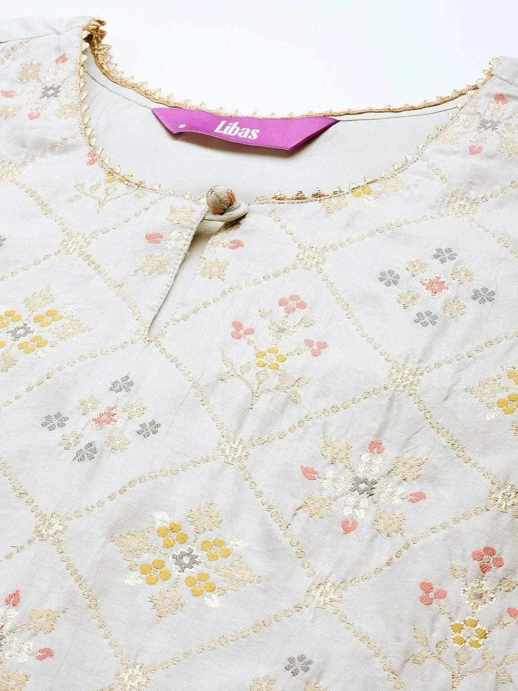 Grey Woven Design Silk Straight Kurta With Dupatta