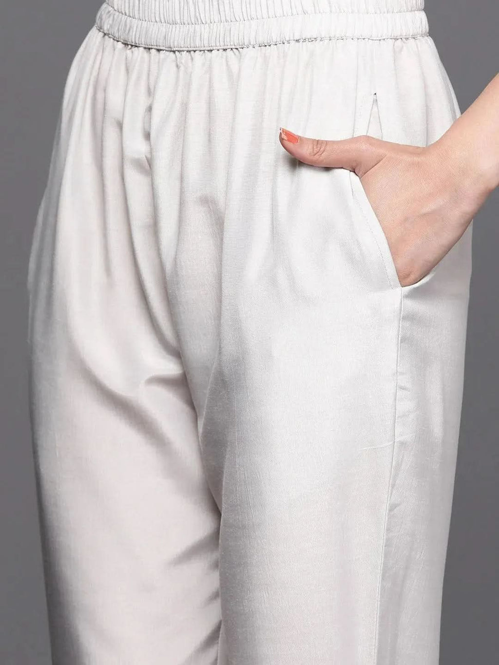 Grey Woven Design Silk Straight Kurta With Dupatta