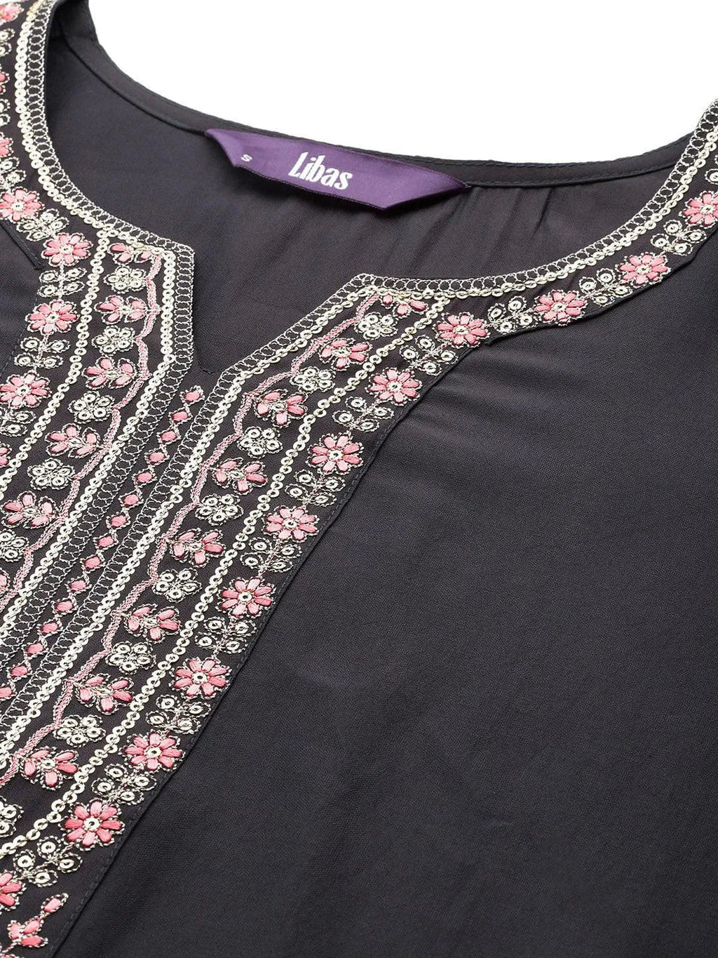 Grey Yoke Design Silk Blend Straight Suit With Dupatta